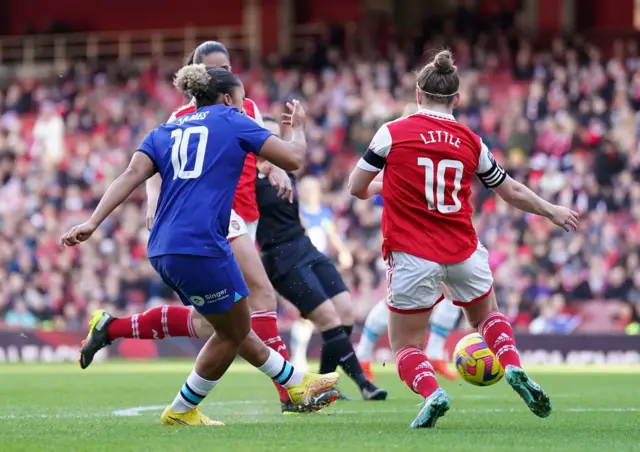 Chelsea's Lauren James takes aim at goal.