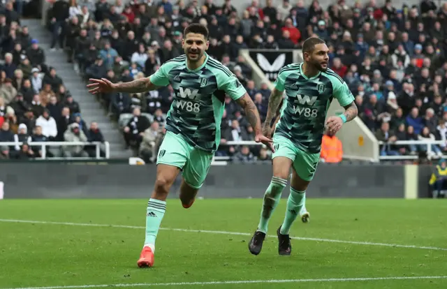 Aleksandr Mitrovic converts a penalty against former side Newcastle.