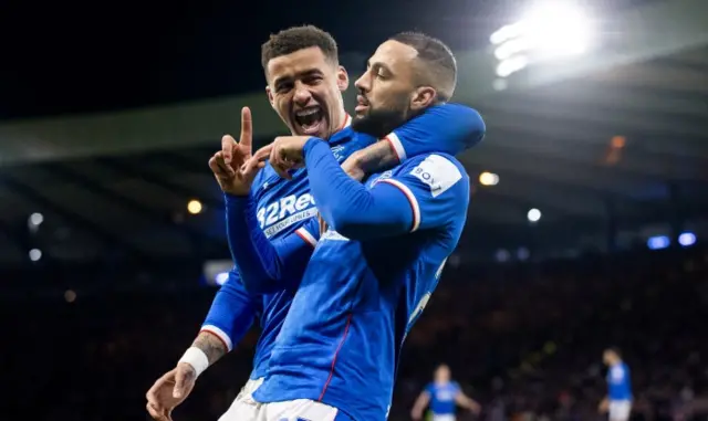 Rangers' James Tavernier and Kemar Roofe celebrate