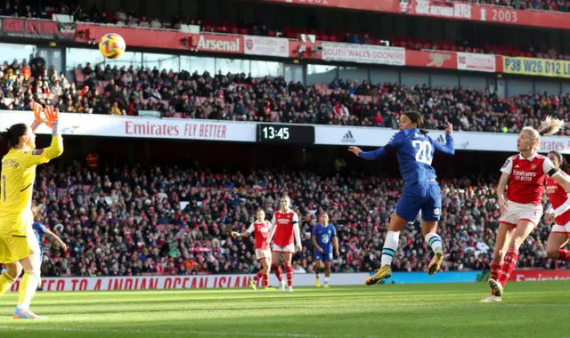 Sam Kerr heads home a late equaliser for Chelsea against Arsenal.