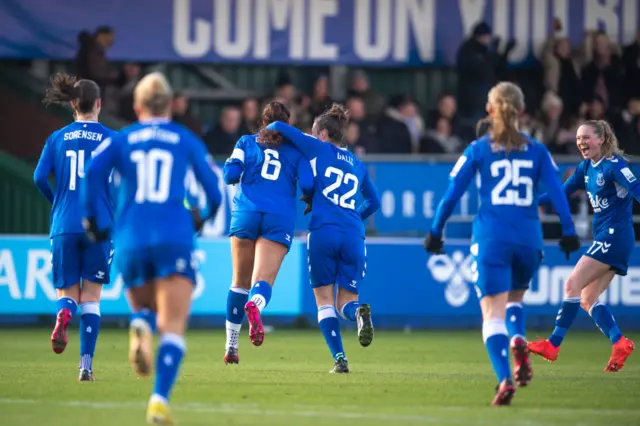 Gabby George celebrates scoring a superb third goal for Everton.