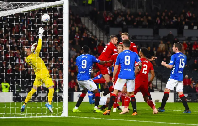 Lewis Ferguson heads Aberdeen into the lead against Rangers