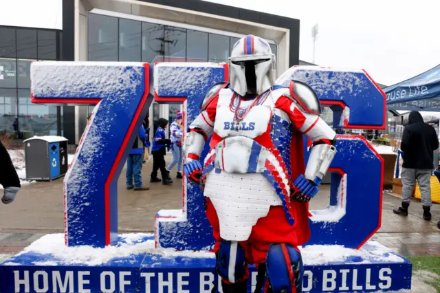 A Buffalo fan in Star Wars outfit outside the stadium