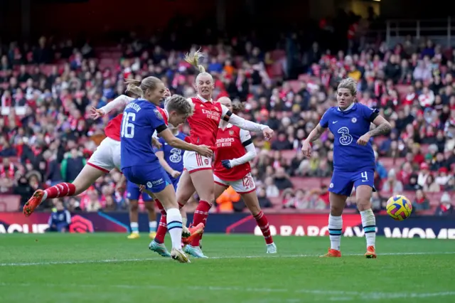 Arsenal's Lina Hurtig heads towards goal.