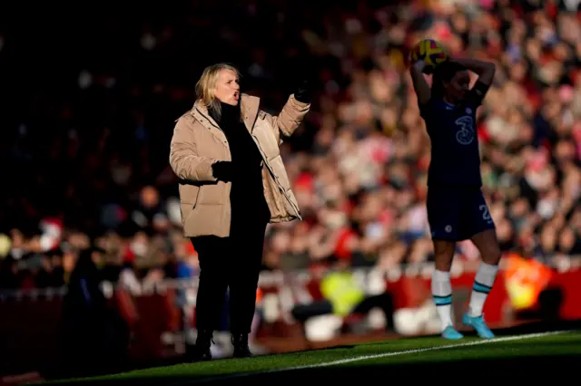 Chelsea boss Emma Hayes shouts instructions to her team.