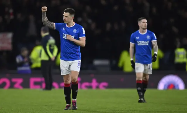 Ryan Jack salutes the Rangers fans at full-time