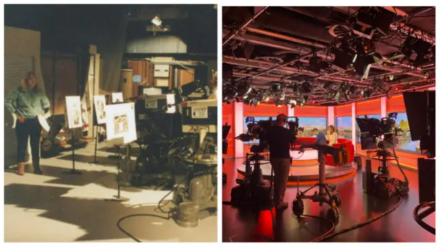 The studio in 1983, and this morning