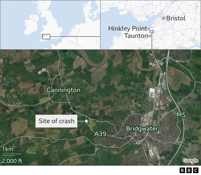 Map shows the site of the crash