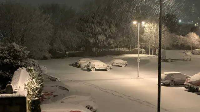 Snow on cars in Redruth