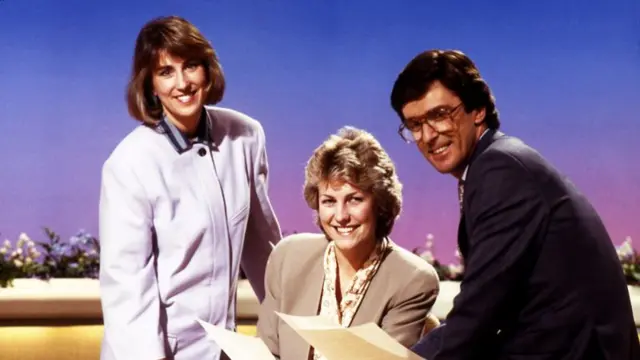 Kirsty Wark (left), Jill Dando (centre) and John Stapleton (right)