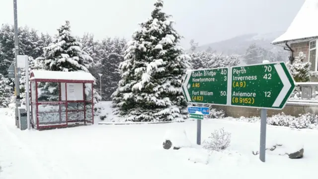 Snow covers Kingussie in the Cairngorms National Park, Scotland