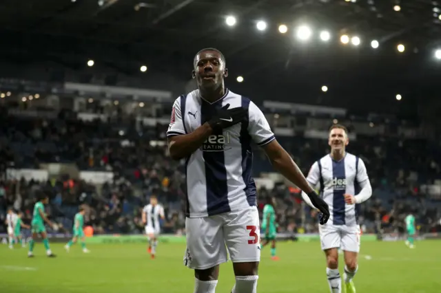 Jovan Malcolm celebrating West Brom's four goal in the FA Cup