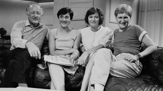 The presenters of 'Breakfast Time', August 1983; including Frank Bough, Debbie Rix and Mike Smith