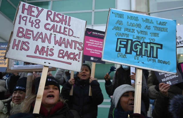 NHS workers protest on a picket outside of University College Hospital in London