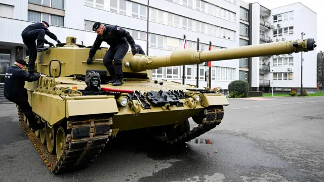 Germany delivers its first Leopard tanks to Slovakia, in Bratislava