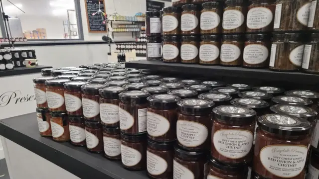 Jars of jams and chutneys for sale