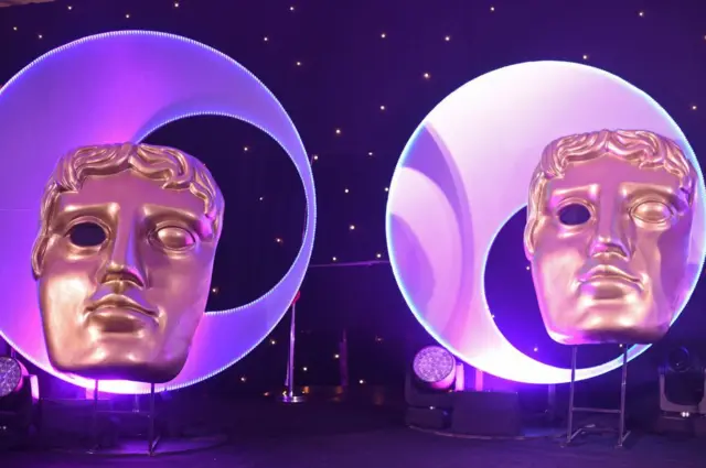 A general view of BAFTA masks on stage