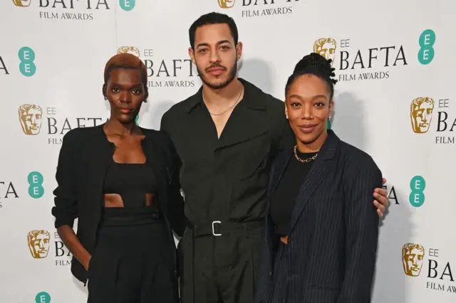 (L to R) Sheila Atim, Darryl McCormack and Naomi Ackie attend the EE BAFTA Rising Star nominee announcement.