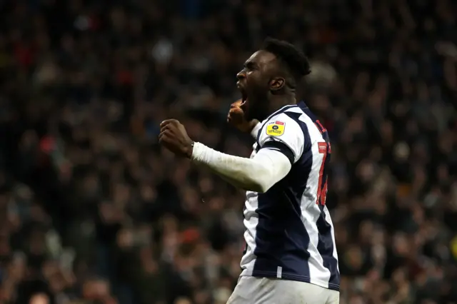 Daryl Dike celebrates his goal for West Brom