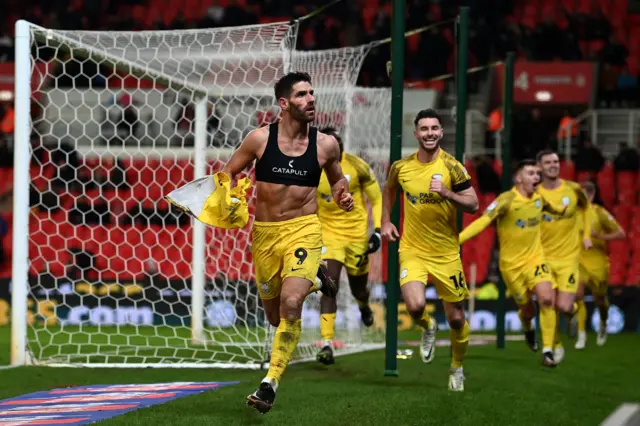 Ched Evans celebrates his winner at Stoke