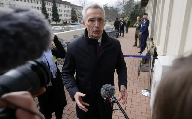 Nato Secretary-General Jens Stoltenberg speaks to the media