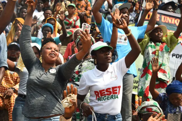 Supporters of the opposition Peoples Democratic Party (PDP) Atiku Abubakar, gather during a party campiagn rally