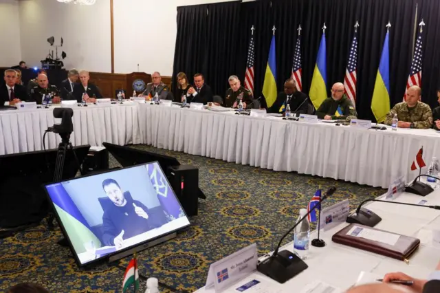 Ukraine's President Volodymyr Zelensky speaks via video link