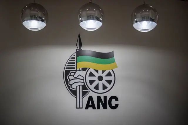 political party logo on a wall at the party headquarters in Johannesburg