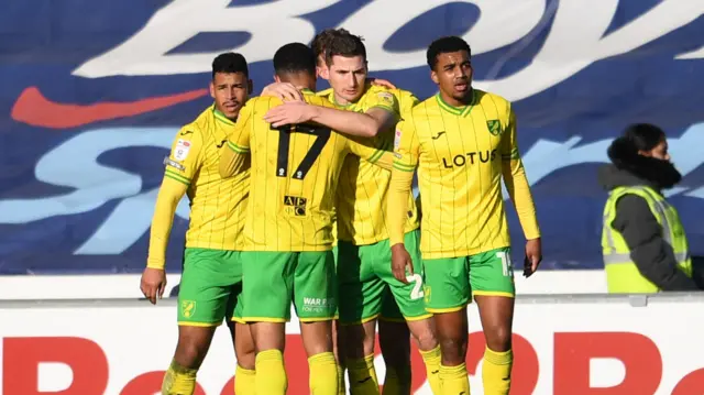 Norwich celebrate Kieran Dowell's goal