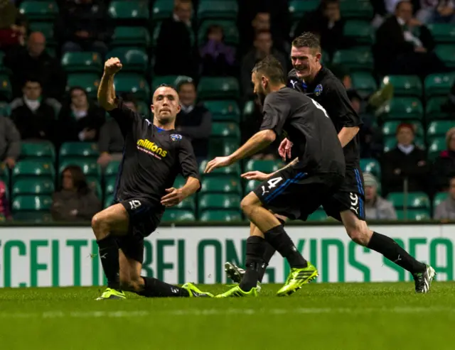 Dougie Imrie celebrates his 2013 winning goal at Celtic Park