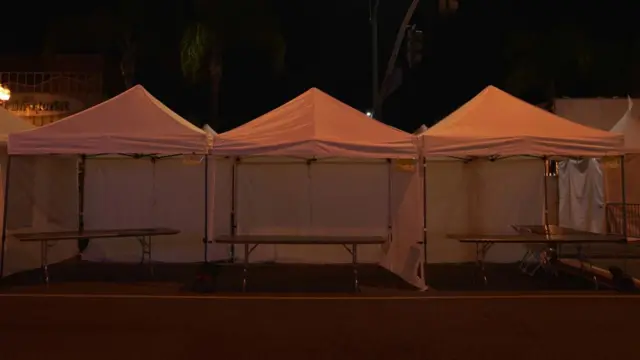 A row of empty tents