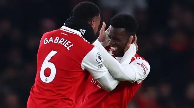 Eddie Nketiah and Gabriel celebrating