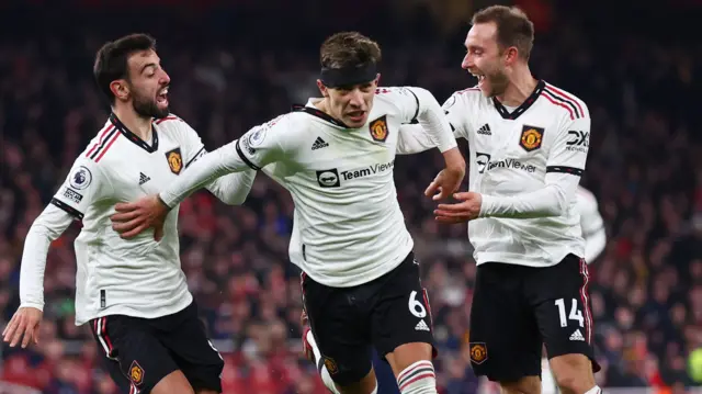 Man United celebrating a goal