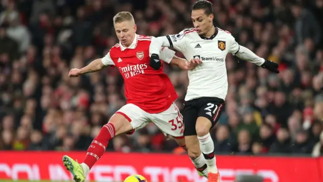 Zinchenko and Antony during the game.