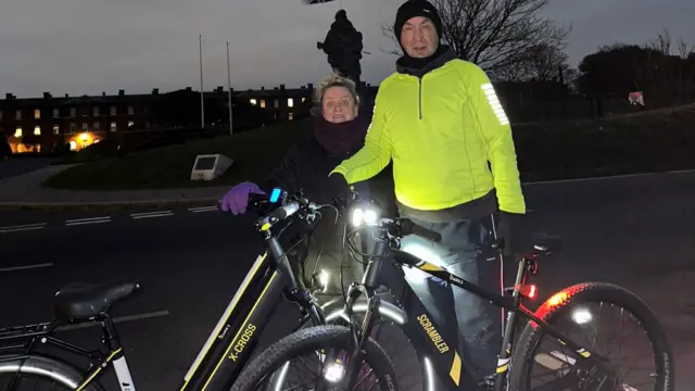 Amanda and her husband on their bike ride