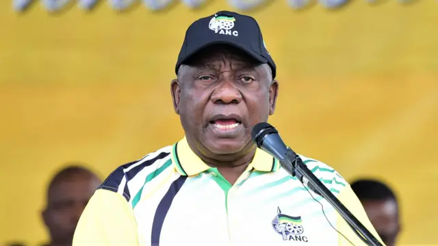 President Cyril Ramaphosa at the ANC 111th anniversary celebrations at Dr Petrus Molemela Stadium on January 08, 2023 in Bloemfontein, South Africa