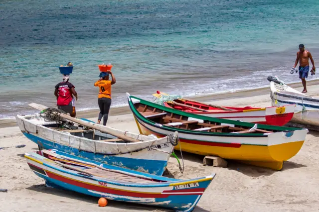 Fishing boats on a beach in Cape Verde.