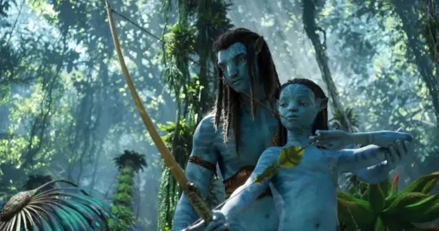 Undated handout photo issued by Disney of a still from the upcoming 20th Century Studios film Avatar: Way of the Water showing (left to right) Jake Sully and Neteyam.