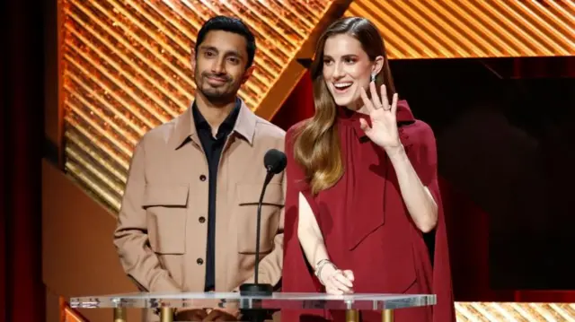 Riz Ahmed (L) and Allison Williams (R) reveal the 95th Academy Awards nomination ceremony at Samuel Goldwyn Theater in Beverly Hills, California, USA, 24 January 2023