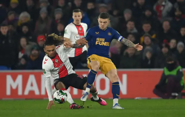 Kieran Trippier battles with Sekou Mara