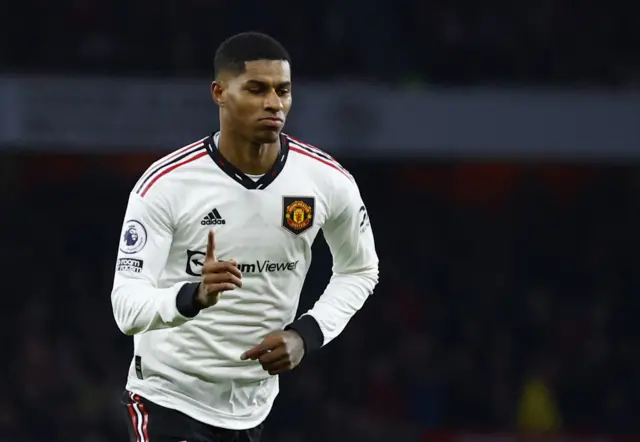 Manchester United's Marcus Rashford celebrates scoring against Arsenal