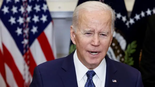 U.S. President Joe Biden delivers remarks on "continued support for Ukraine," in the Roosevelt Room at the White House in Washington