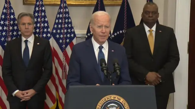 US President Joe Biden gives an address at the White House