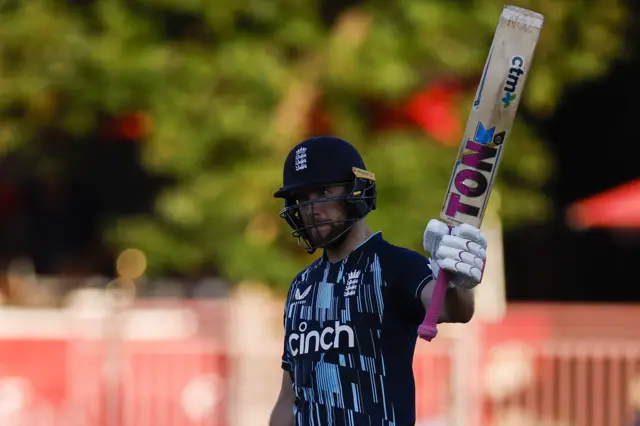 Dawid Malan celebrates his half-century in the first ODI against South Africa