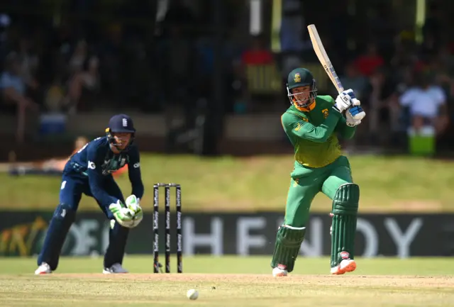 Rassie van der Dussen bats for South Africa v England in ODI at Bloemfontein