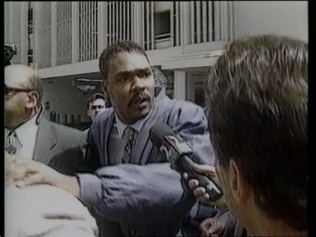 Rodney King pictured leaving court in 1993