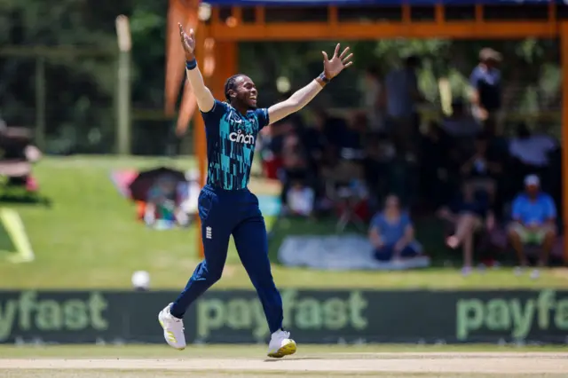 England bowler Jofra Archer appeals for a wicket in the first ODI against South Africa