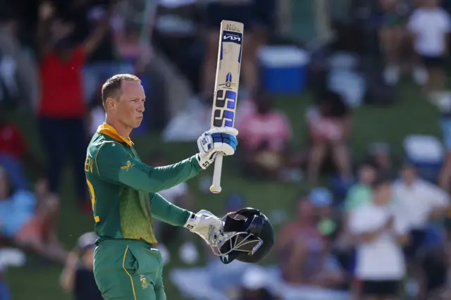 Rassie van der Dussen celebrates his century against England