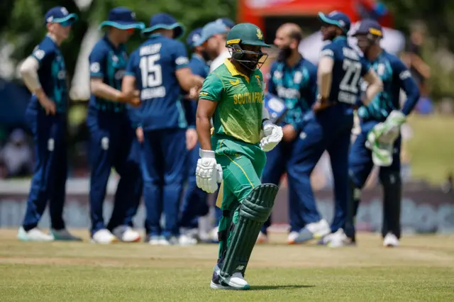 Temba Bavuma walks off after being dismissed in the first ODI against England
