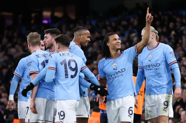 Manchester City players celebrate